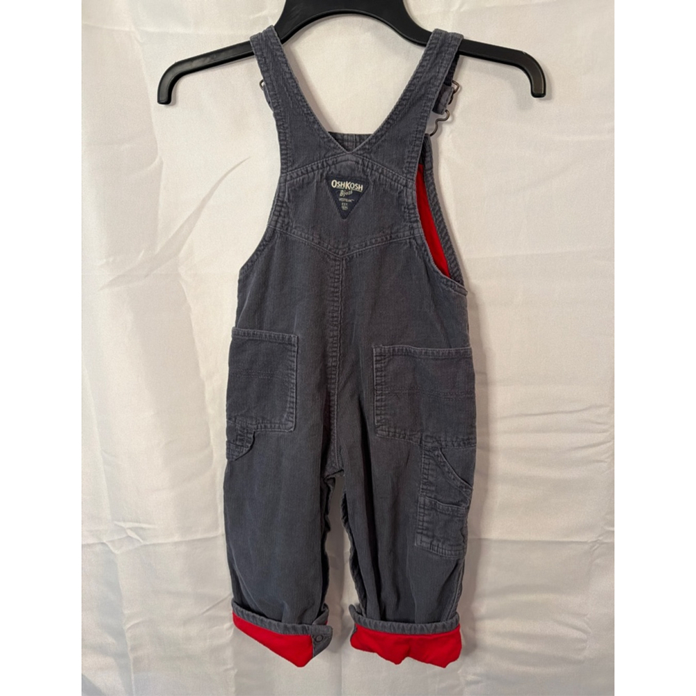 OshKosh B'gosh Vestbak Bib Overalls 24 Months Gray Corduroy Lined - Picture 4 of 7